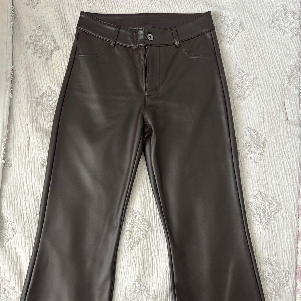 Women’s Brown Faux Leather Boot Cut Pants